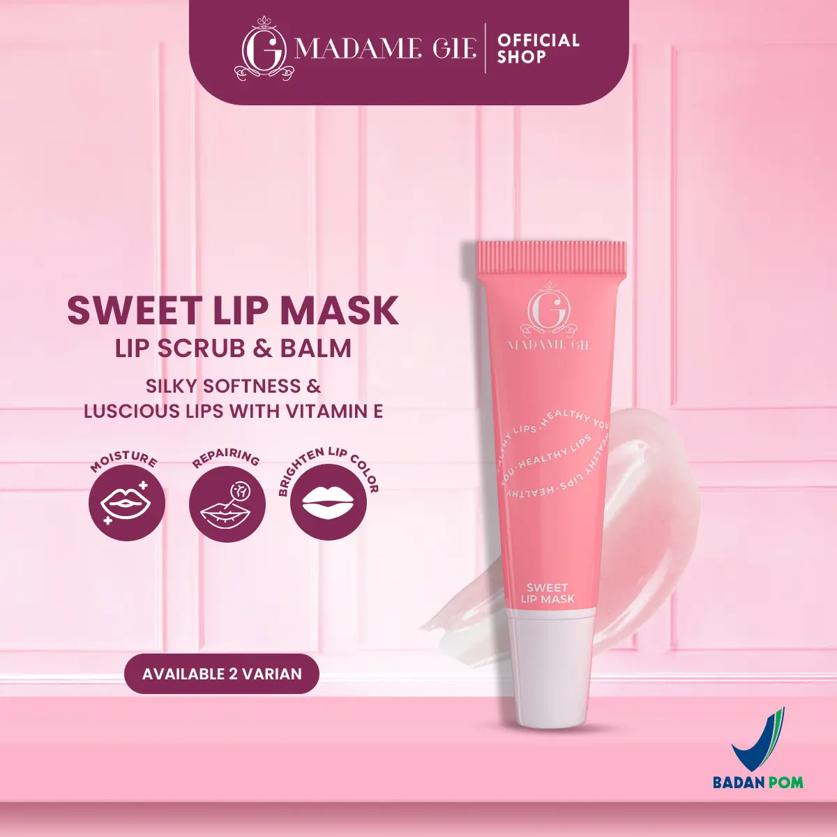 Madame Gie Sweet Lip Mask - Lip Scrub Vitamin E Lip Balm Moisturizer Serum Pencerah Bibir Lipmask Kering Pemerah Wajah