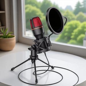RGBゲーミングマイク、プロフェッショナルコンデンサーマイク、三脚スタンド付き、スマートノイズキャンセリングライブ録音機器、短編ビデオブログ用ストリーミングマイク