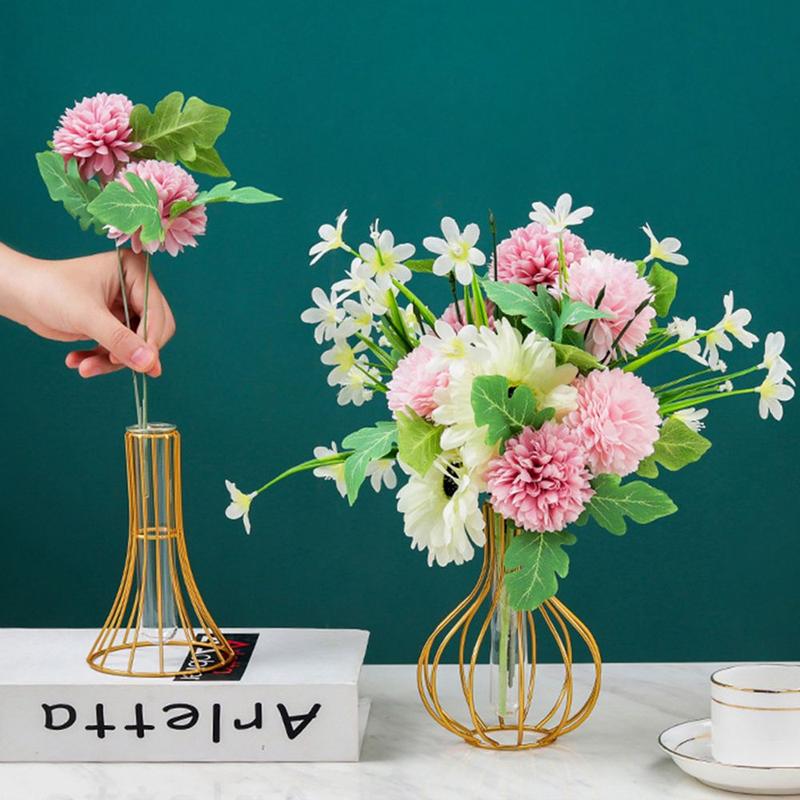 Product Introduction of Nordic Styles Terrarium Metal Holder Desktop Ornament Iron Art Vase Hydroponic Flower Vase Glass Test Tube Geometric Line Frame 22