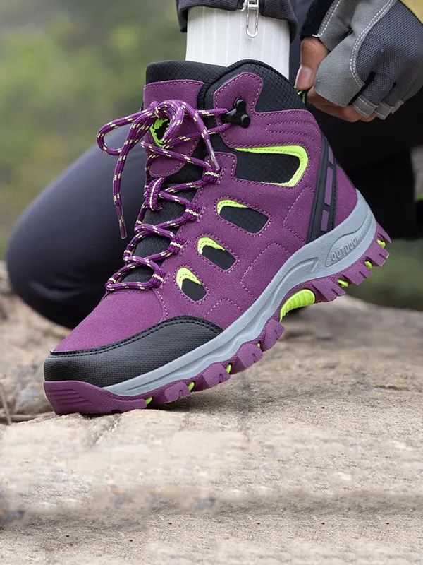Women's Colorblock Patchwork Lace Up Hiking Shoes, Casual Outdoor Sports Shoes, Breathable Comfortable Non-slip Sneakers for Outdoor Activities 4