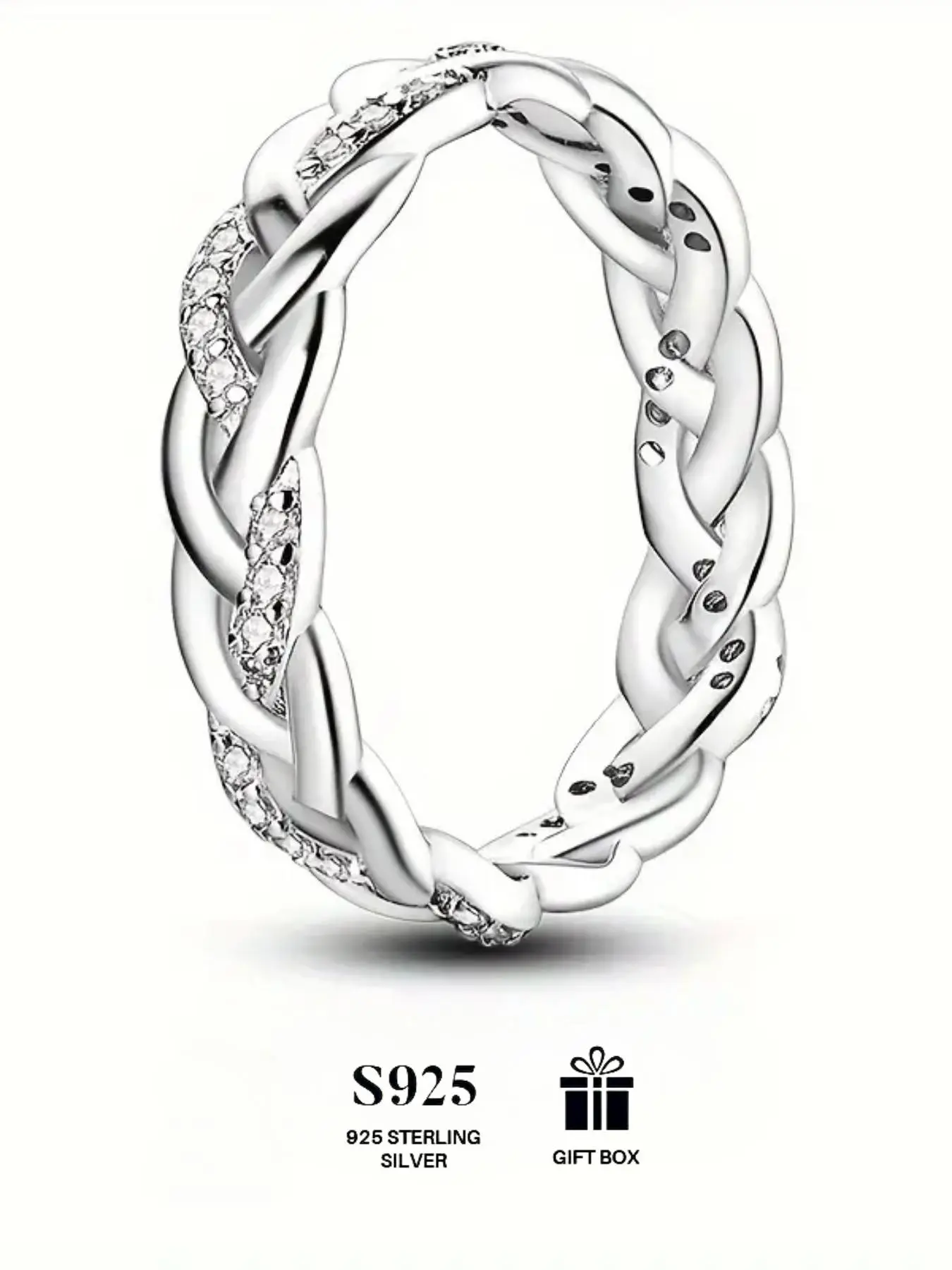 S925 Sterling Silver Infinity Knot Braided Design Ring, Rhinestones Decor Fashion Accessories for Women & Girls, Trendy All-match & Exquisite Jewelry for Birthday Gift