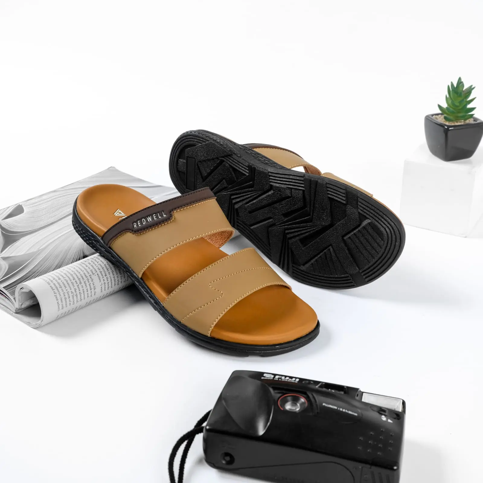 Sandal Kulit Pria Antislip Fashion Sendal Slop Ban 2 Sendal Slip On Cowok Redwell Nadeo 002 Hitam