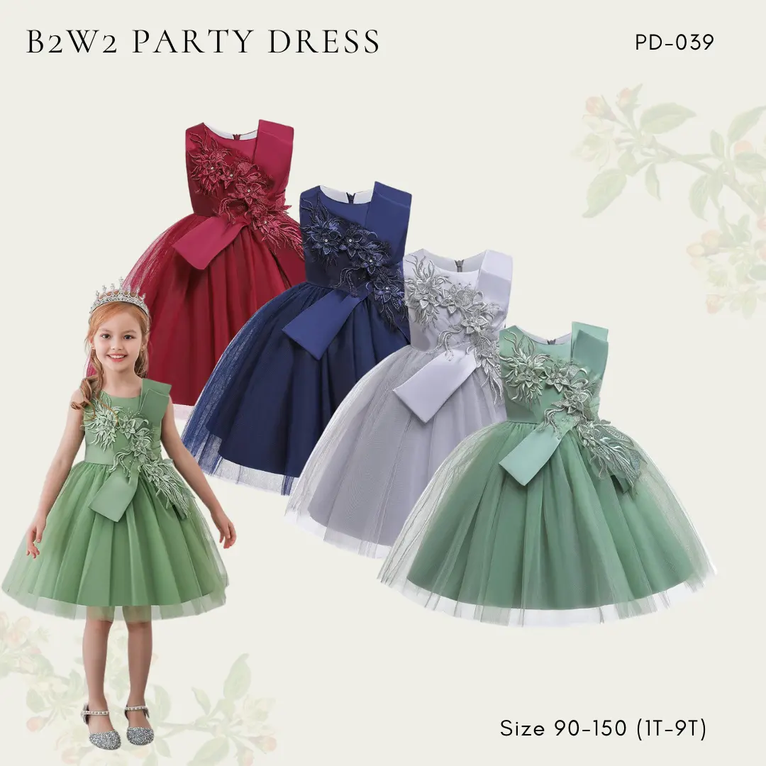 [BrandedBaby] 1T-8T Dress Pesta Anak Perempuan Premium Maroon Silver Navy Hijau *
