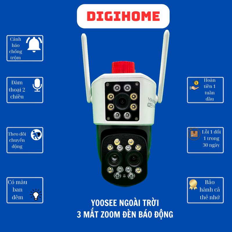 [Tặng hộp kỹ thuật khi mua kèm thẻ nhớ] Camera Yoosee WIFI ngoài trời 3 mắt 2 khung hình 20 LED (CÓ ĐÈN ĐỎ). Super Zoom, lấy nét cận cảnh. Cảnh báo chống trộm, đàm thoại 2 chiều và theo dõi chuyển động.