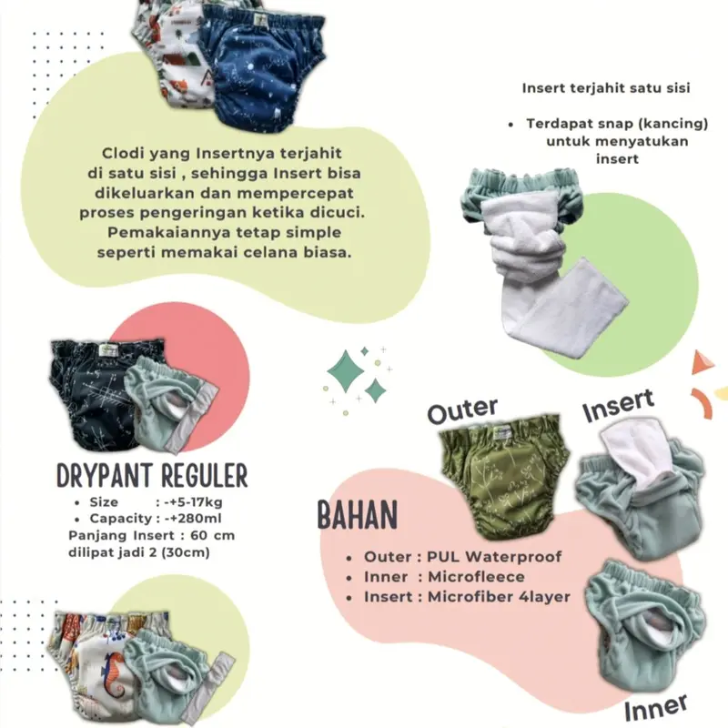 Popok Bayi Cuci ulang Aio ningrat Drypant  Reguler san Jumbo popok kain Bayi Clody Diaper Clodi 1