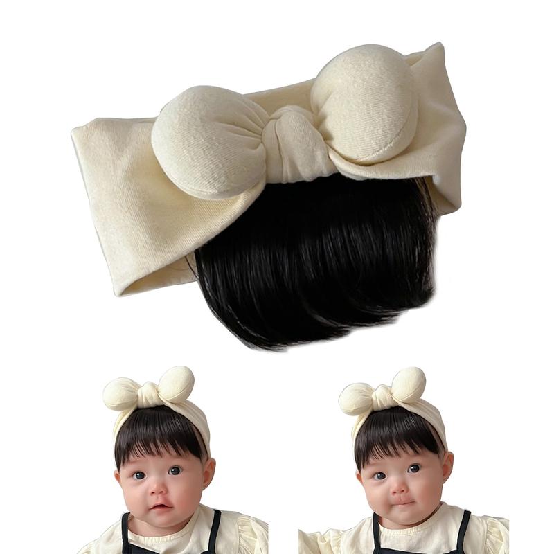 Stylish Bowknot Headband Infant Wig Bangs Hairpiece 0-1Y Newborns Headwear Solid Color Hairband Decor for Baby Girls 2