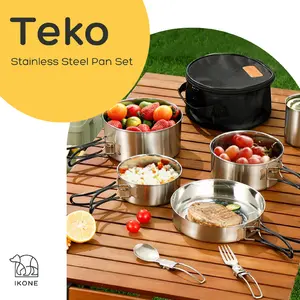 【IKONE】TEKO Alat Masak Stainlees Steel Cooking Set Camping Pan set Peralatan kemah