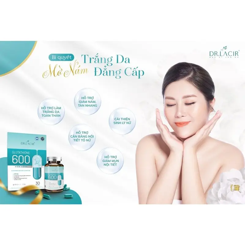 Viên Uống Nám Trắng Da Glutathione 600 Dr Lacir Chính Hãng Hạn Chế Lão Hoá Da, Nếp Nhăn, Tăng Nội Tiết Tố Nữ 1
