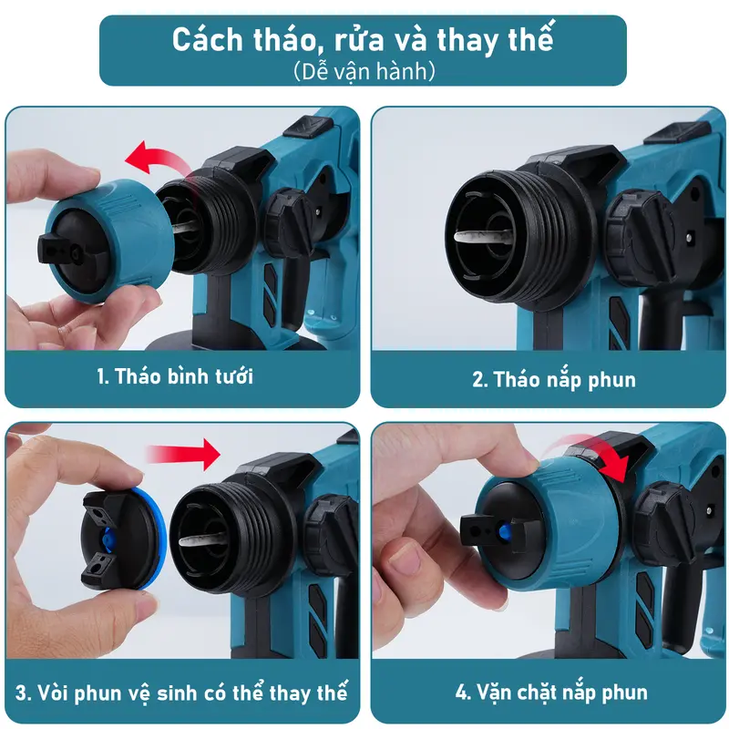 (BH 2 Năm) Máy Phun Sơn Cầm Tay Pin 21V, Bình Phun Sơn 1000ML, Bình Phun Sơn Pin, Dùng Chân Pin Phổ Thông, Sơn PU, Sơn Nước, Sơn Nhà, Gỗ, Kim Loại 6