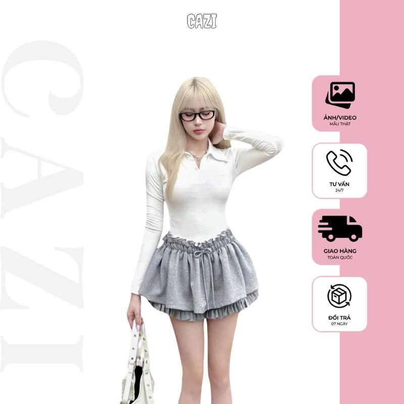 Cazi Faye Venus Skirt - chân váy xoè bèo gấu đính nơ