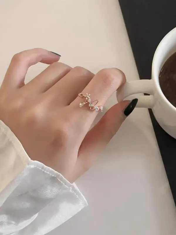 Elegant Rhinestone Inlaid Butterfly Design Cuff Ring As Valentine's Gift, Fashion All-match Accessories for Women & Girls, Matching Jewelry for Girlfriend 8