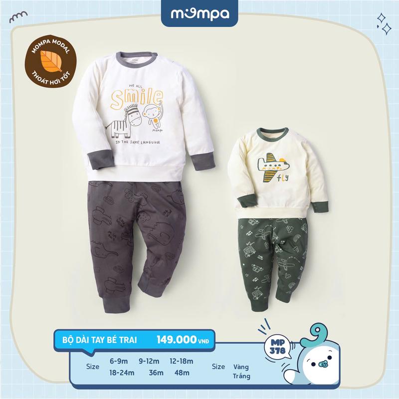 Bộ quần áo dài tay cho bé Mompa từ 6 đến 48 tháng vải Modal thấm hút co giãn thoáng khí MP 378 [M24]