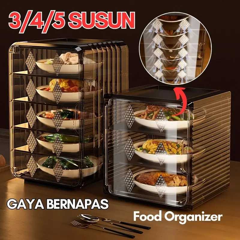 【COD】Tudung Saji Susun 5 Jumbo/Tudung Saji Rak Makanan/Tudung Saji Kekinian Rak/Tudung Saji Rak Makan Multifungsi Bahan Akrilik Premium Food Organizer BPA Free