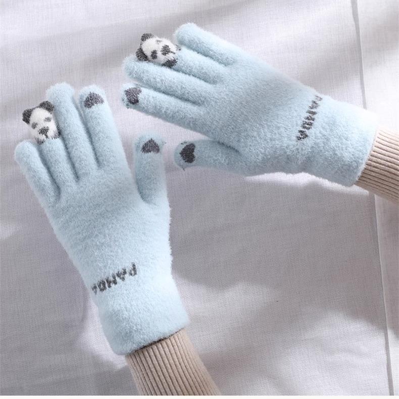 Product Introduction of Kawaii Touchscreen Winter Gloves‌ – 5-Finger Knitted Design with Thermal Fleece Lining, Waterproof TPU Thumb Patch & Reflective Stripes (Bike Riding Approved) ‌ 9