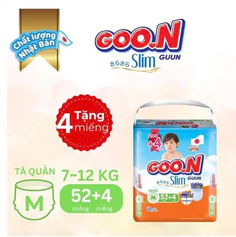 [Mẫu Mới] Tả/bỉm quần GOON Slim Nhật Bản Siêu Mỏng Mềm Thấm Hút đủ size M52+4/L46+4/XL44+4/XXL42+4/XXXL28+4 Cho Bé 1