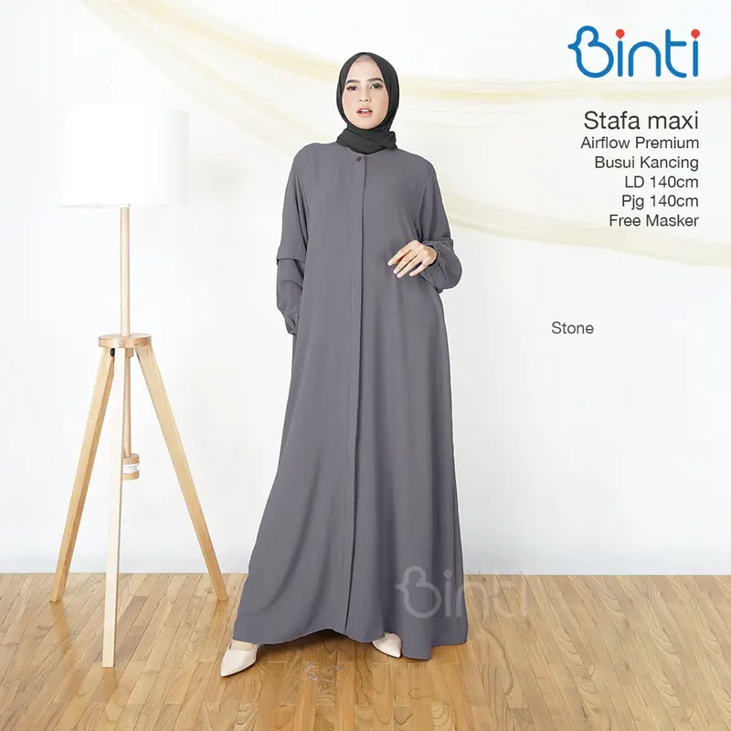 binti gamis jumbo wanita ld 140 stafa maxy dress motif polos busui kancing mat airflow 7