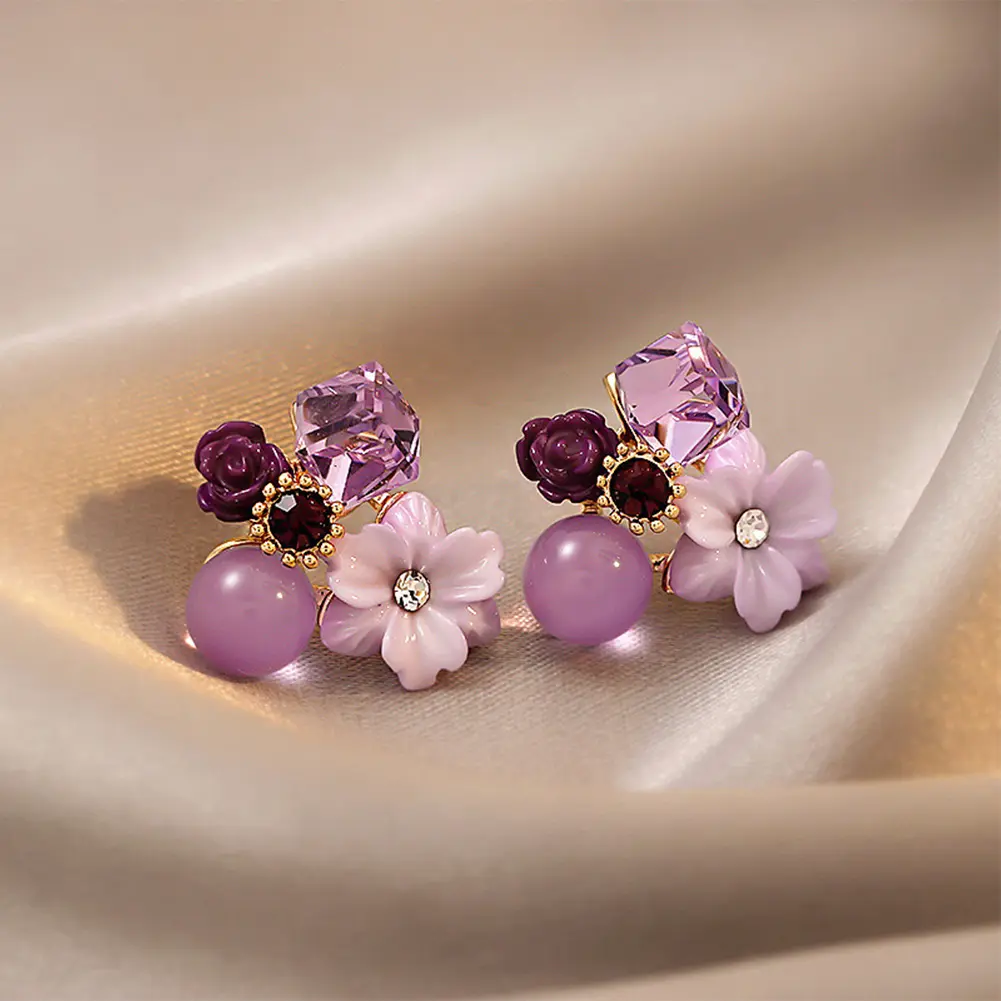 Purple  Flower Earrings For Women Elegant Luxury Stud Earrings Fashion Jewelry Accessories Temperament Wedding Party Anniversary Gift #468673