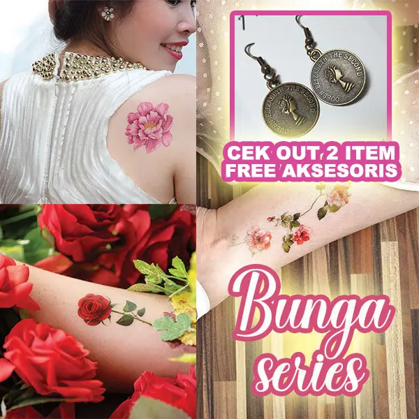 [FREE AKSESORIES] POTATOO Bunga Series Tato Temporer Aksesoris Temporary Tatto Wanita Wajah Tubuh