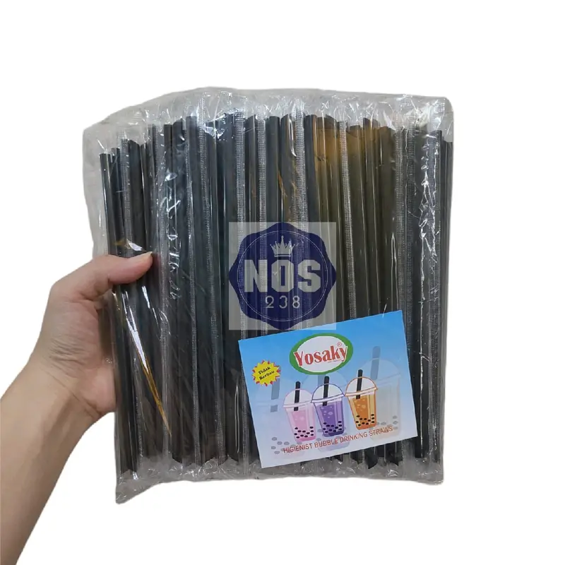 Sedotan Steril Hitam 250pcs 6mm x 20cm / Sedotan Kopi Runcing / Sedotan Lancip isi 250pcs 2