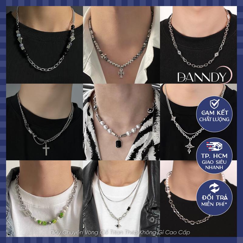 Dây chuyền nam titan thép không gỉ có mặt thánh giá ngọc trai. Vòng cổ cho nam cao cấp | Dandy