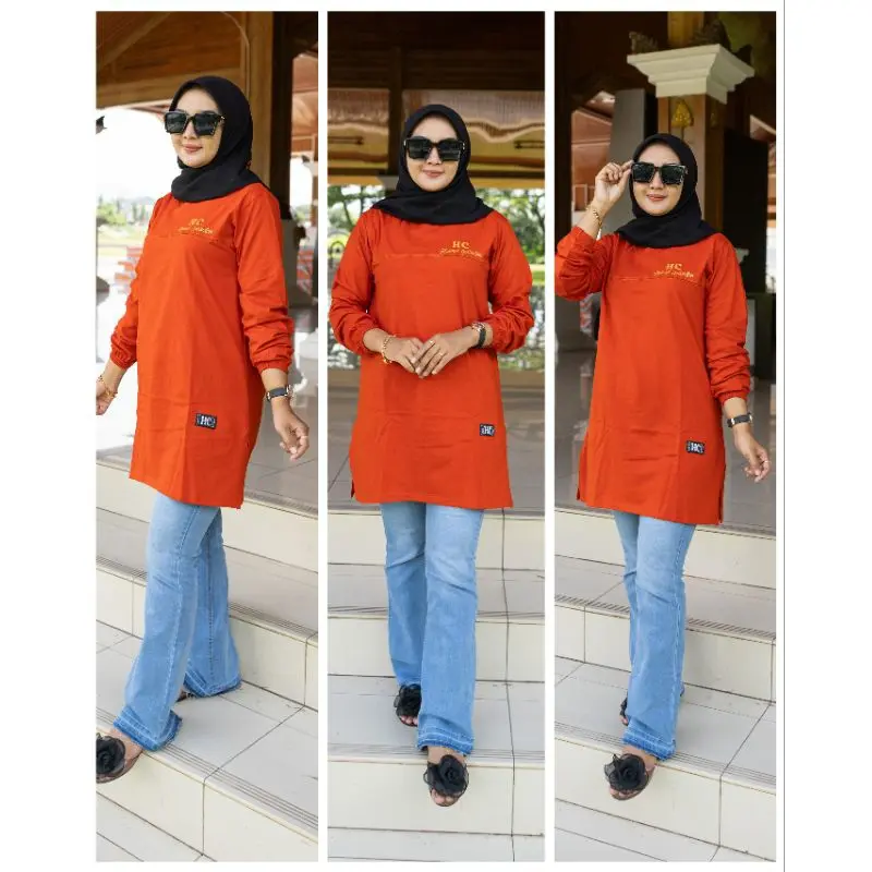 TUNIK SAMBUNG EMAS KAOS WANITA TANGAN PANJANG DI KERUT PAKAI KARET JAHITAN BELAH PINGGIR BAHAN KATUN KOMBET 20 S 5
