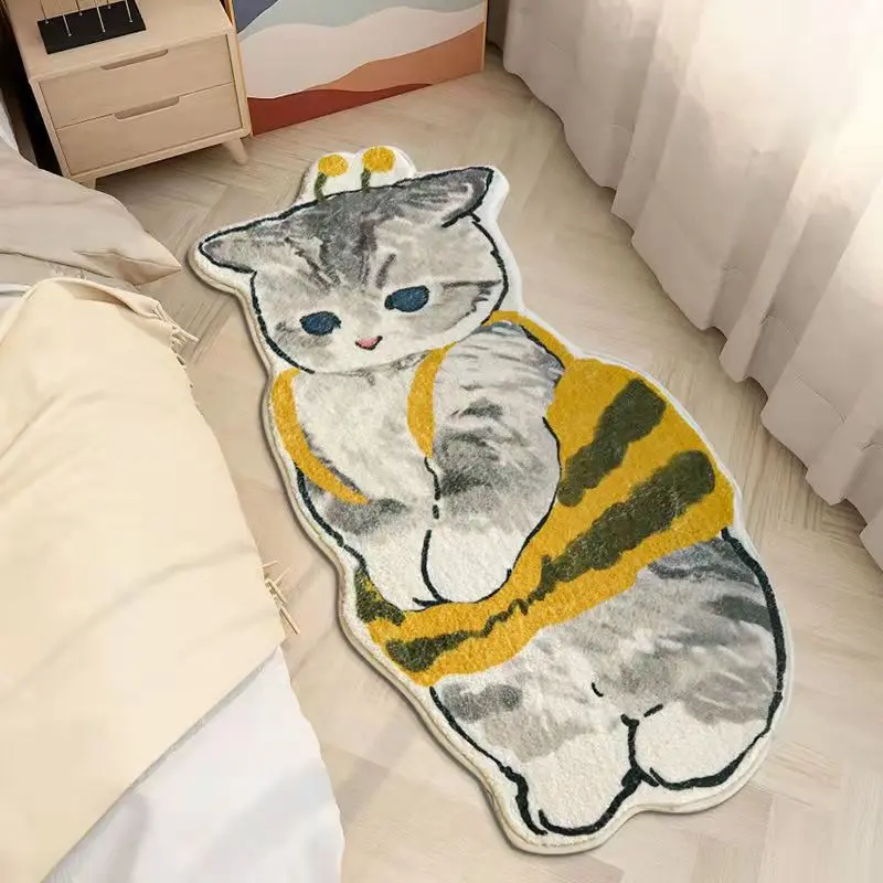40*60cm Crystal Velvet Carpet Cute Cat Plush Bed Rug Living Room Bedroom Floor Mat Machine Washable Rug Window Mat