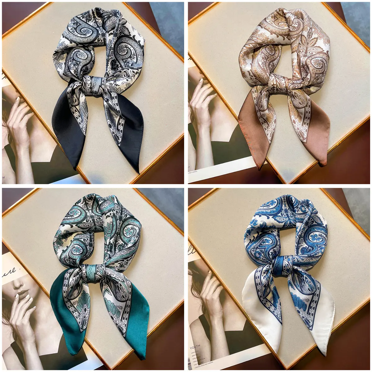 Khăn Quàng Cổ Vuông In Hình Lụa Giả, Dành Cho Nam Và Nữ, Khăn Choàng Nhỏ Khăn Quàng cổ Khăn Bandana 68cm / 26,7inch, Băng Đô Nữ, Khăn Quàng Cổ Thời Trang, 1 Chiếc, SJ1007-587