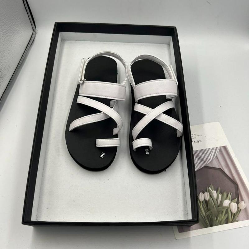 Giày sandal da trắng đế bệt size nam và nữ-mã DN 10 ( xưởng sandals đồng nai ) Đế Bằng DéP