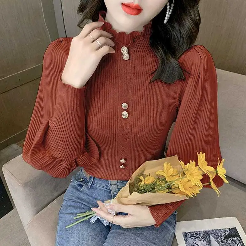 FLIDA FASHION - E01 blouse atasan rajut wanita turtleneck lengan balon panjang 7