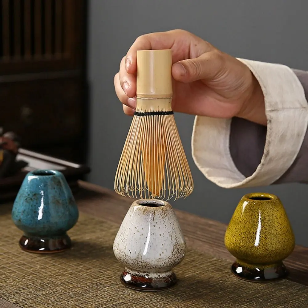 Simple Ceramic Matcha Whisk Stand Smooth Kiln Discoloration Tea Drinking Utensils Bamboo Matcha Chasen Holder for Tea Set Accessories