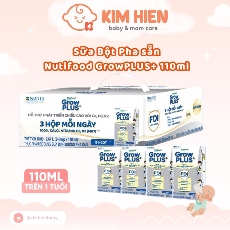 Thùng Sữa Công Thức Pha Sẵn Nutifood Sweden GrowPLUS+ Bạc 110ml (24 Hộp) grow plus  xanh bạc