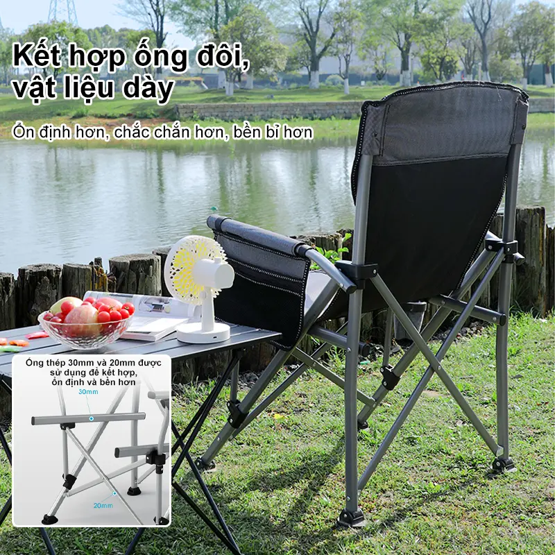Ghế Gấp Ngoài Trời - Ghế Nấu Nước Cực Kì Thiện Ích: Nâng Trọng 200KG, Túi Đựng Và Túi Bên Cho Vật Dụng, Đế Chén Để Nước - Đối Tác Tin Cậy Cho Những Chuyến Nấu Nước 7