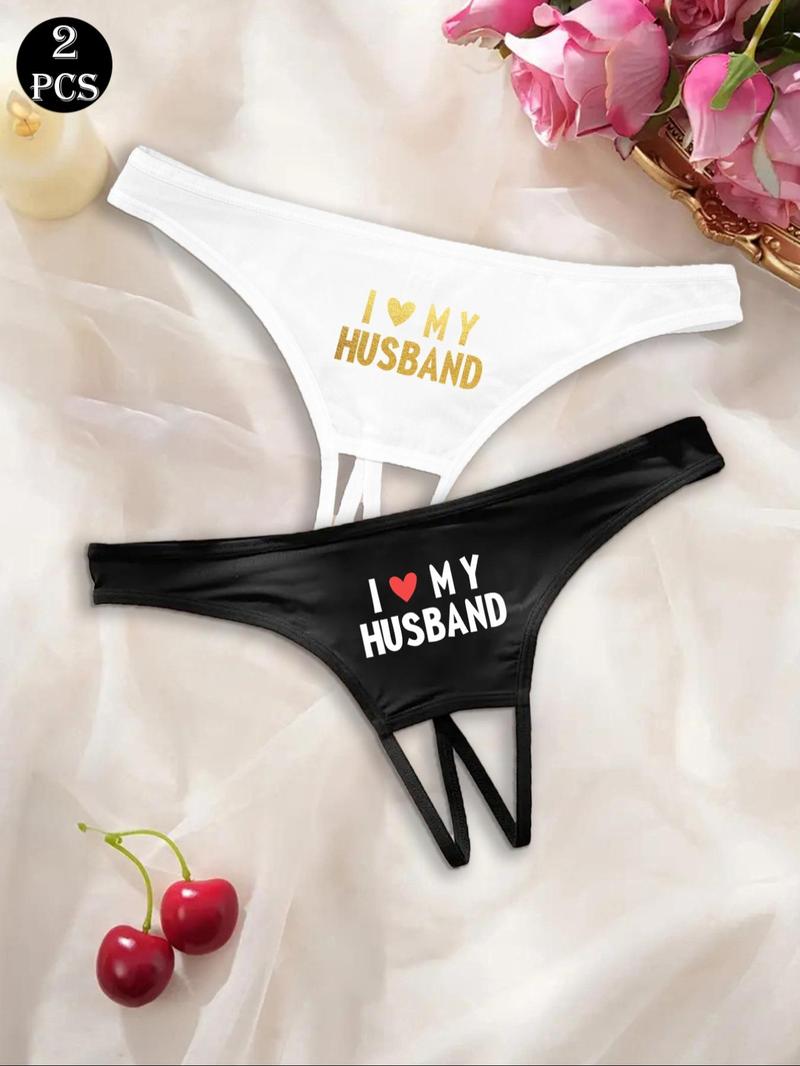 Product Introduction of Women's Letter & Heart Print Thong, Sexy Breathable Comfortable Panty for Daily Wear, Women's Underwear for All Seasons 4