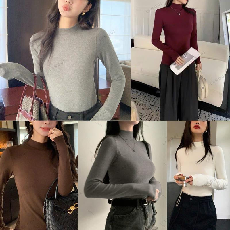Áo cổ 3p cotton mịn LENOGI áo giữ nhiệt cổ ba phân ôm body A96 Thun Nữ KHÔNG LÓT LÔNG