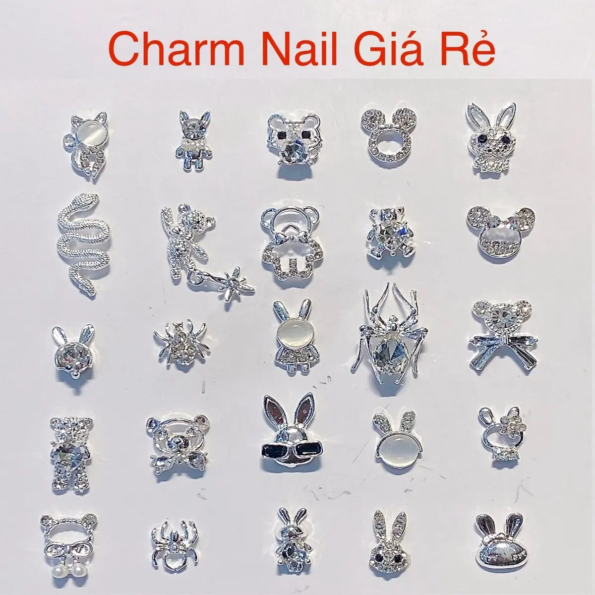 [Giá lẻ 1 viên] Tổng hợp mẫu charm mickey, gấu, thỏ, mèo, nhện, rắn, charm nail đính móng tay nghệ thuật siêu sáng
