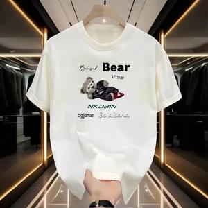 คอกลมแขนสั้นเสื้อยืดผู้ชายเทรนด์อังกฤษพิมพ์ฤดูร้อนด้านบนหลวมพร้อมขนาดเสื้อยืดผ้าฝ้ายพิมพ์เทรนด์แขนสั้น