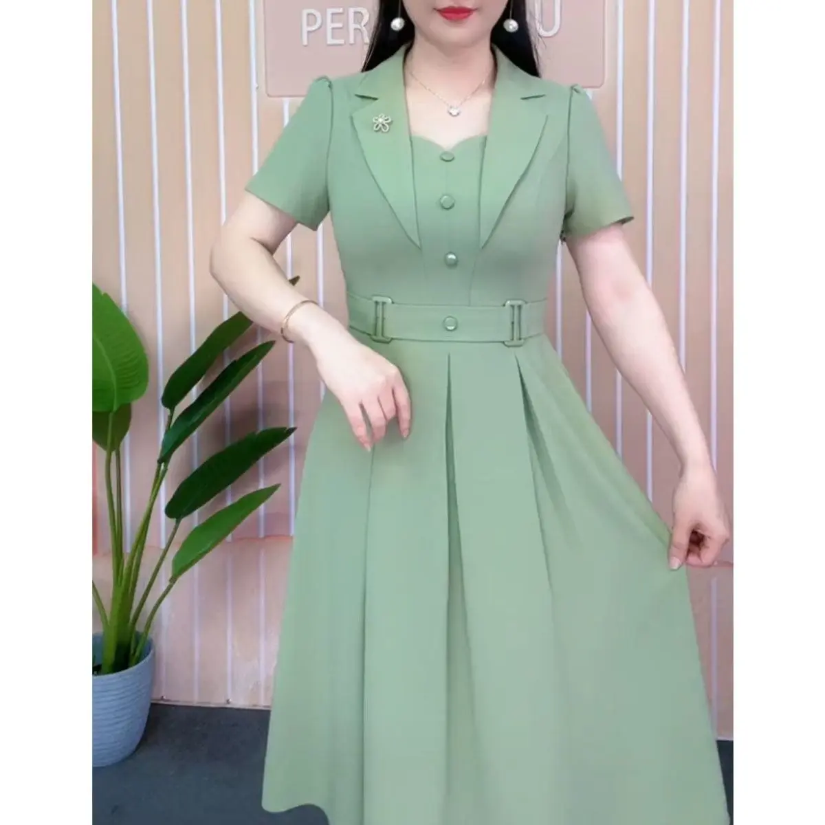 Váy Nữ Chất Lượng Cao, ngắn Tay, Thời Trang Mới, Thích Hợp Cho Mùa Hè 2024, Vừa Vặn Mỏng, Vòng Bụng, Thích Hợp Cho Mẹ
