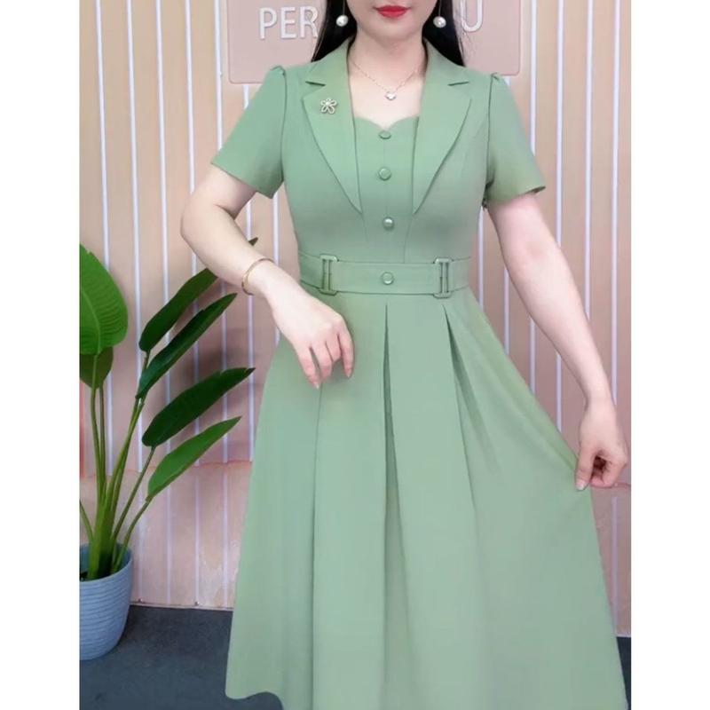 Váy Nữ Chất Lượng Cao, ngắn Tay, Thời Trang Mới, Thích Hợp Cho Mùa Hè 2024, Vừa Vặn Mỏng, Vòng Bụng, Thích Hợp Cho Mẹ 0