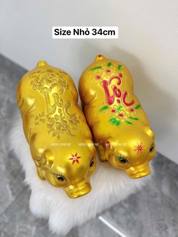 Heo đất chữ LỘC Size Nhỏ 34cm màu vàng đồng, lợn đất (ảnh thật) - Ống Heo Đựng Tiền