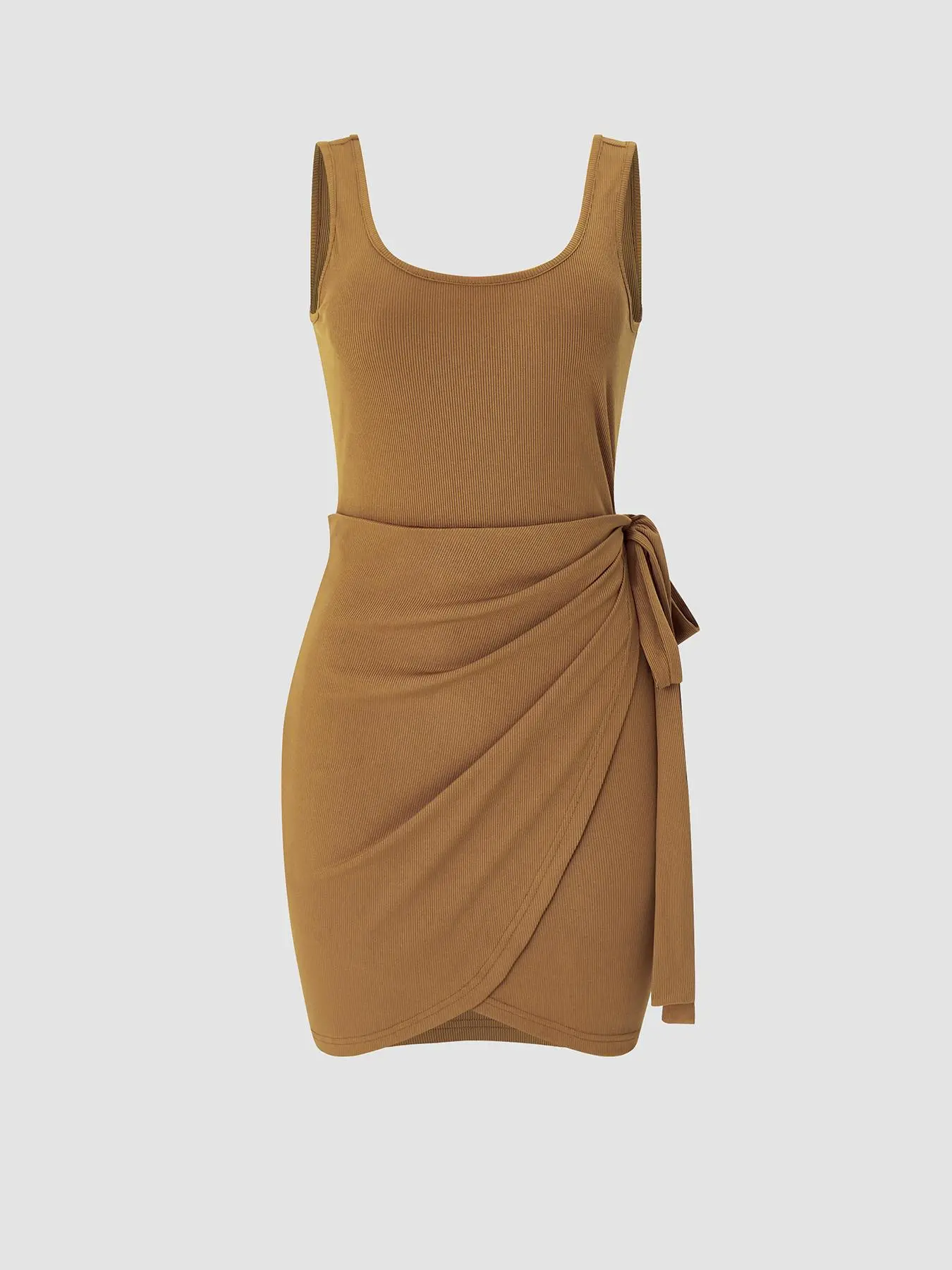 Women's Plain Knot Side Wrap Tank Dress, Casual U Neck Sleeveless Short Dress, Ladies Summer Clothes for Daily Wear