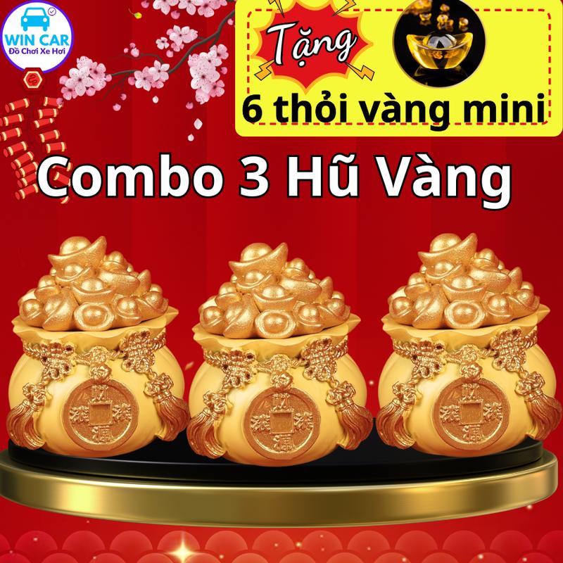 Combo 3 hũ vàng (Tặng 6 thỏi vàng) , Tài Lộc, Túi Thần Tài, Trang trí bàn thờ, đựng muối gạo, Decor taplo xe, phòng khách,men sứ cao cấp mèo  thần