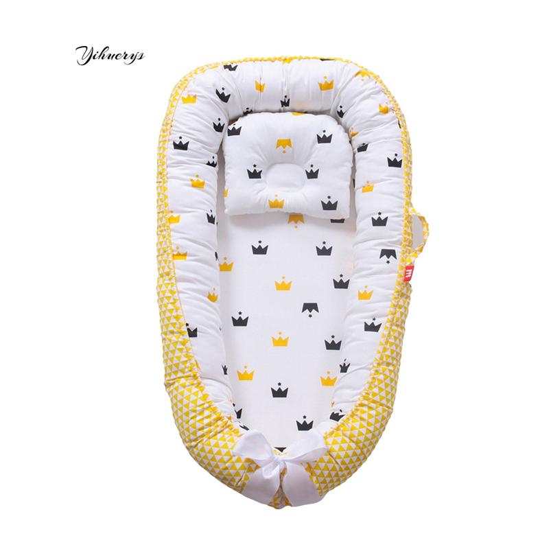 Baby Bed, Foldable Washable Floral Print Baby Cot Infant Bassinet with Pillow for Boys Girls 8