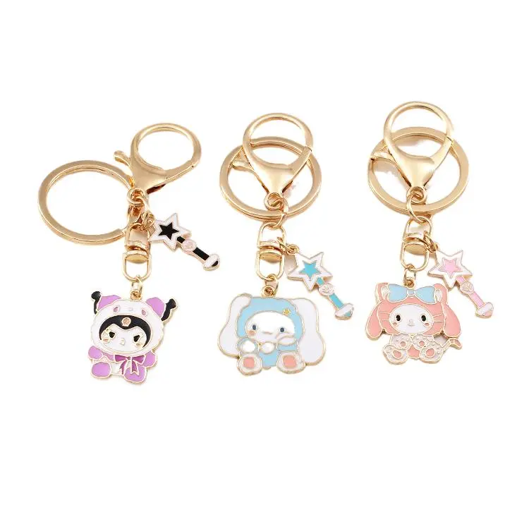 Creative Cute Cartoon Sanrio Alloy Keychain Yulin Dog Magic Wand Student Bag Pendant Chain Accessory engagement  rings retro  sound  keychain