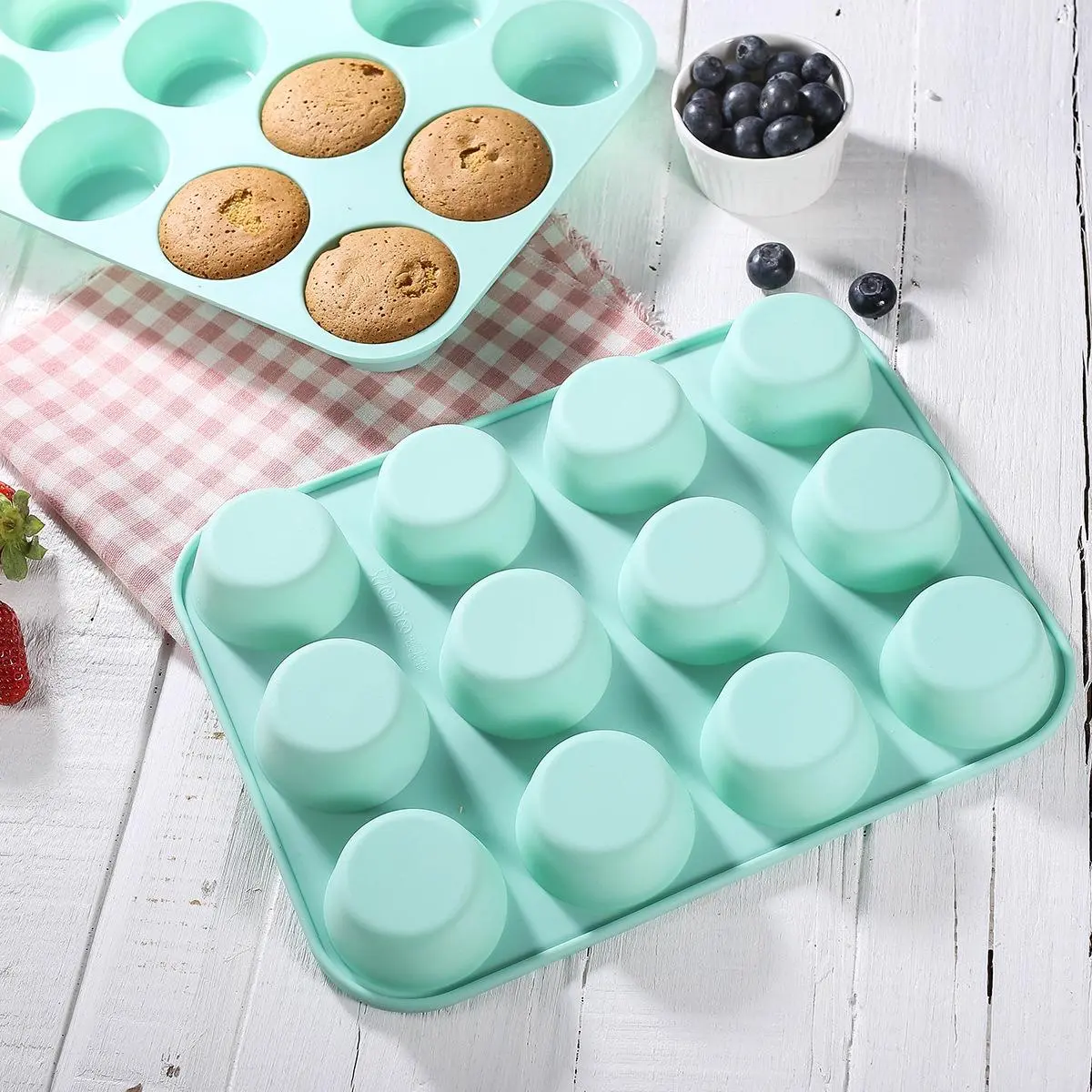 12-cavity Silicone Muffin Cupcake Mold, Non-stick Heat Resistant Baking Mold, DIY Baking Tool for Home Kitchen, Bakeware