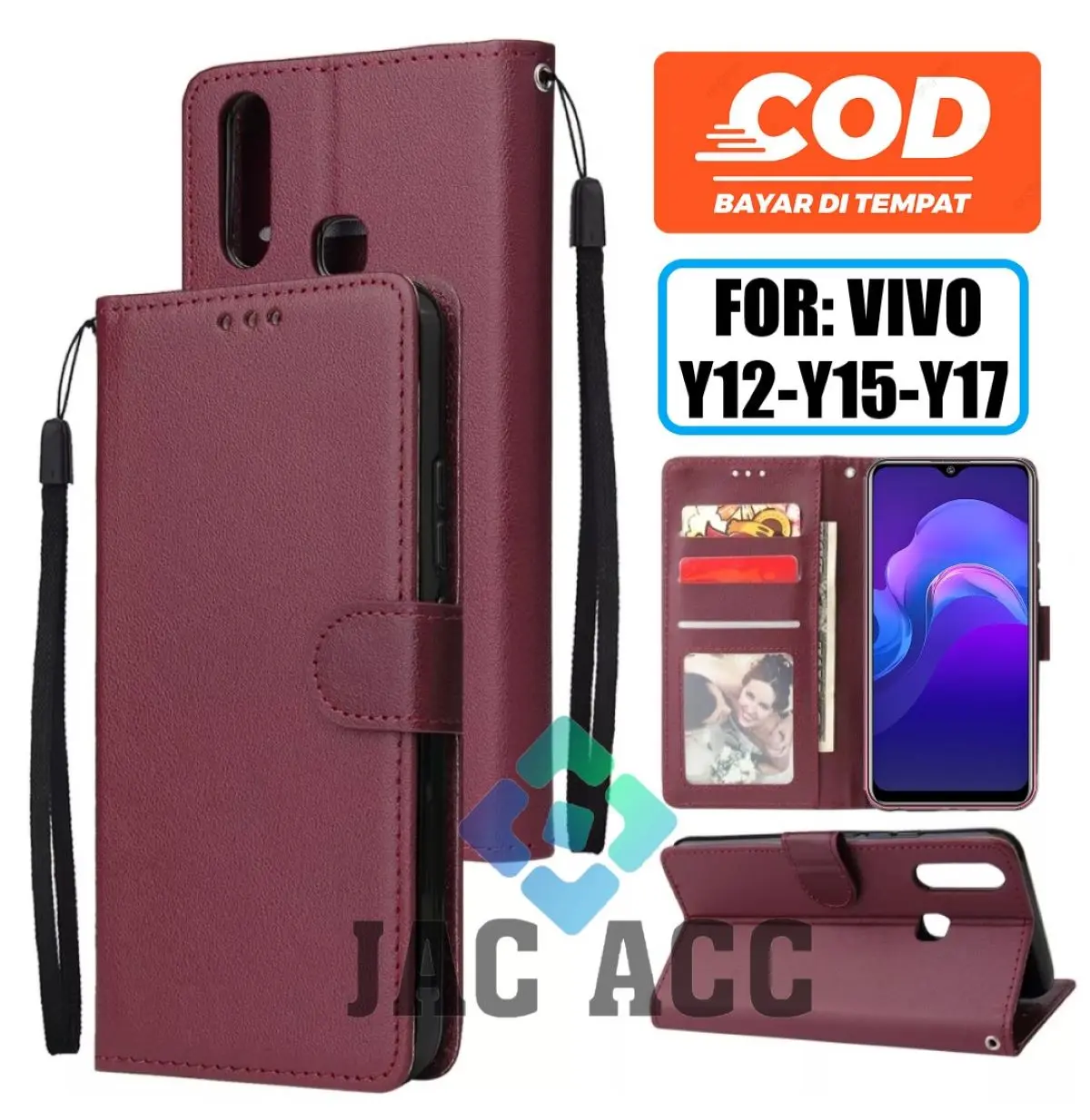 DOMPET HP PREMIUM UNTUK VIVO Y12-Y15-Y17 LEATHER FLIP WALLET CASE UNTUK VIVO Y12-Y15-Y17