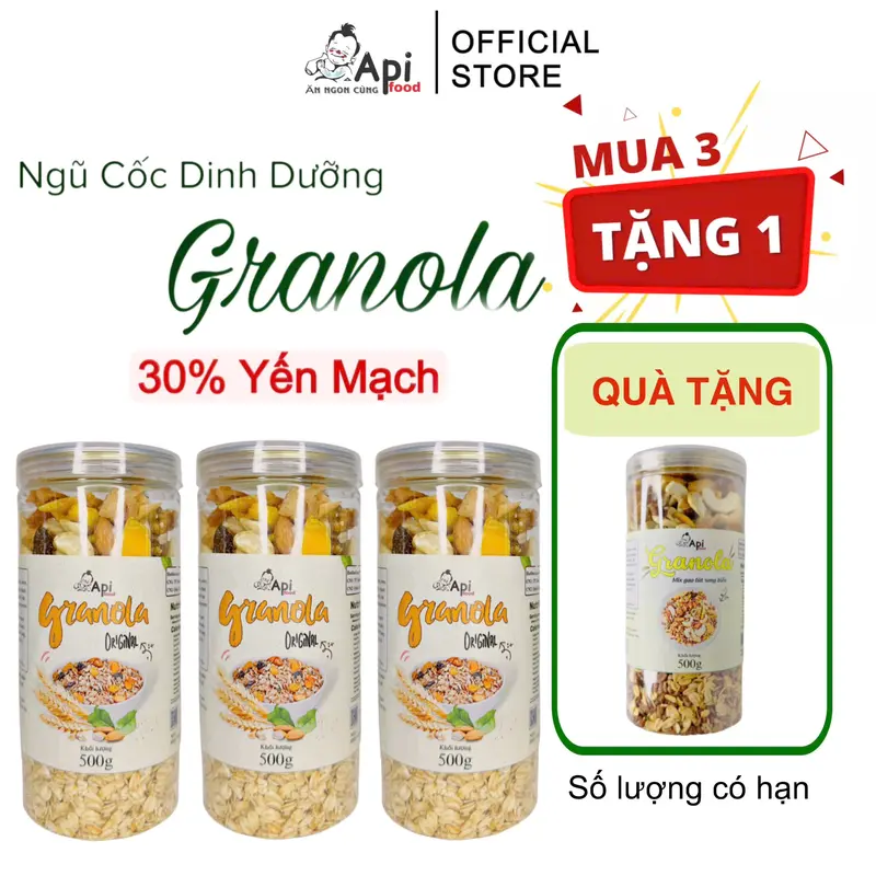 [COMBO 3 TẶNG 1 + QUÀ TẶNG] 2KG Ngũ Cốc Granola 30% Yến Mạch Api Food - Ăn Vặt Api Food 0