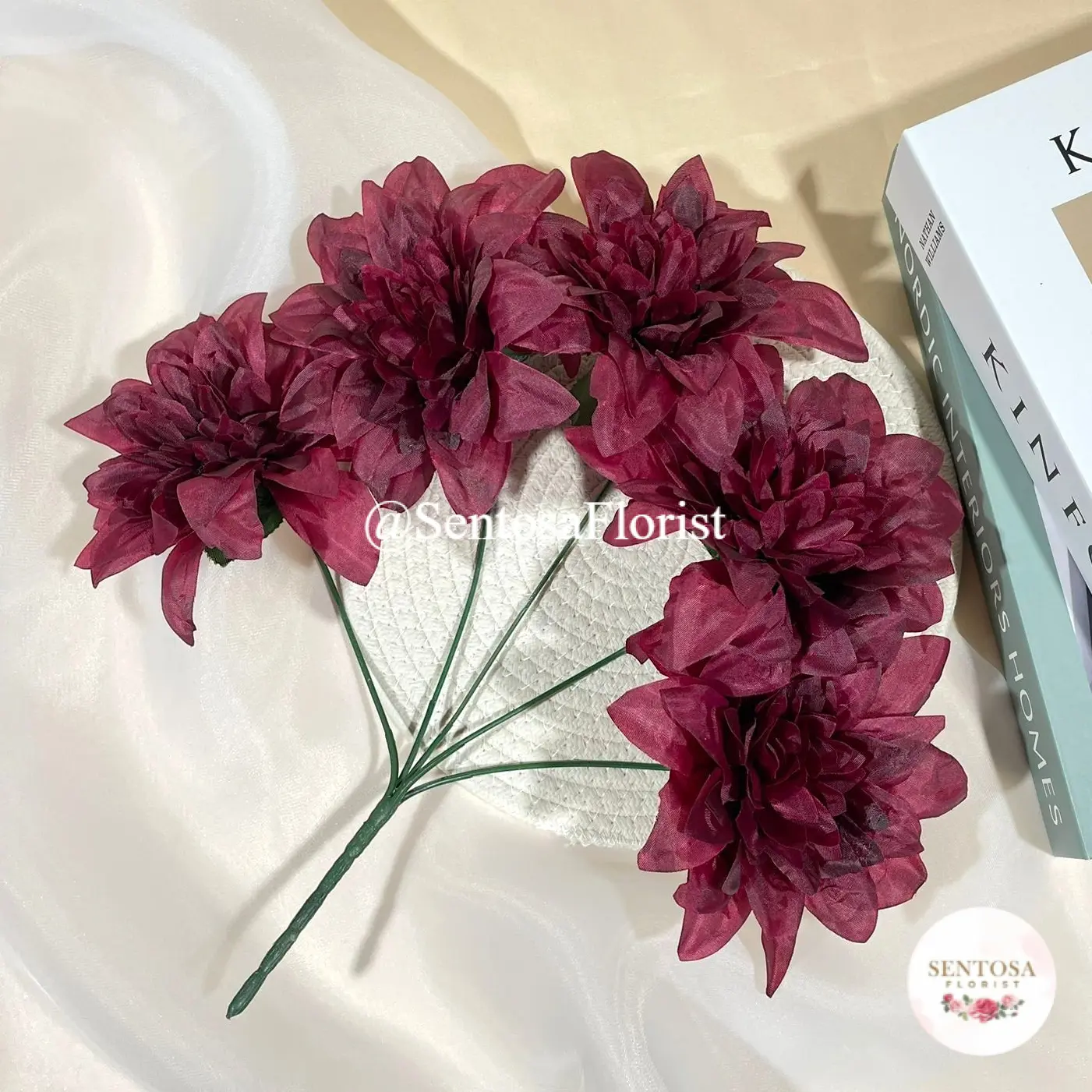 Bunga  Crisant Premium Jumbo SJ Cabang 5 Diamater 13 cm Bunga Artificial Bunga Hias Import  Dekorasi