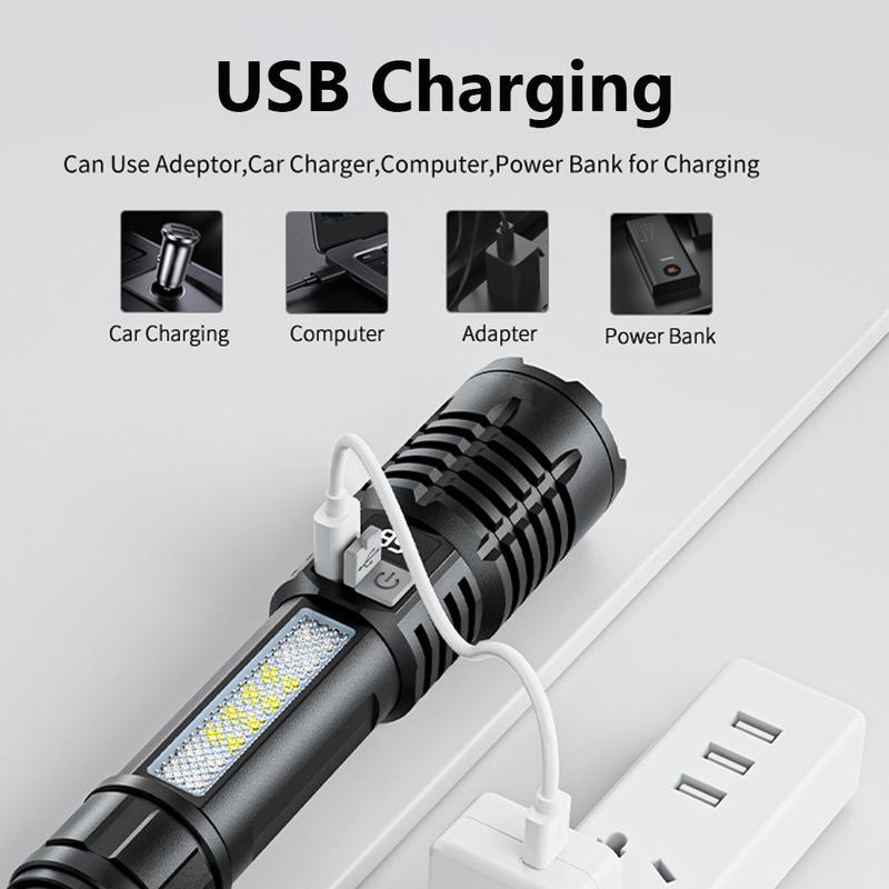 Product Introduction of High Power Rechargeable Flashlight Built-in Battery Strong Lamp Tactical Torch Light Outdoor Camping Hiking Flashlights 18