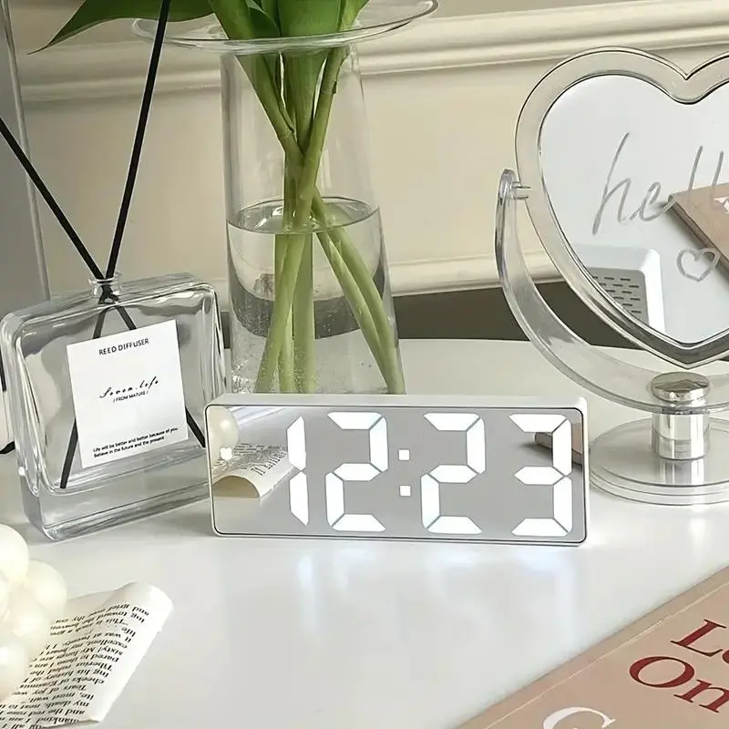 LED Mirror Alarm Clock, USB Powered Digital Clock, Desktop Electronic Clock, Home Decor for Bedroom, Office, Living Room