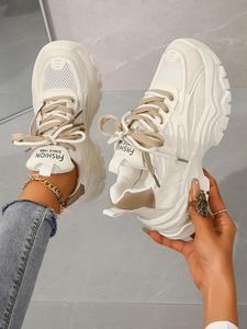 Simple Fashionable Contrast Mesh Low Top Sneakers & Trainers, 2024 Trendy Casual Comfortable Breathable Chunky Sneakers for Girl Versatile Training Shoes, Valentine's Day Gift for Girl, Trending Shoes